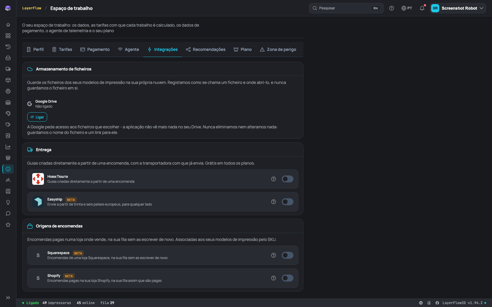 A tela Equipe e configurações, com os controles que estes passos numerados indicam